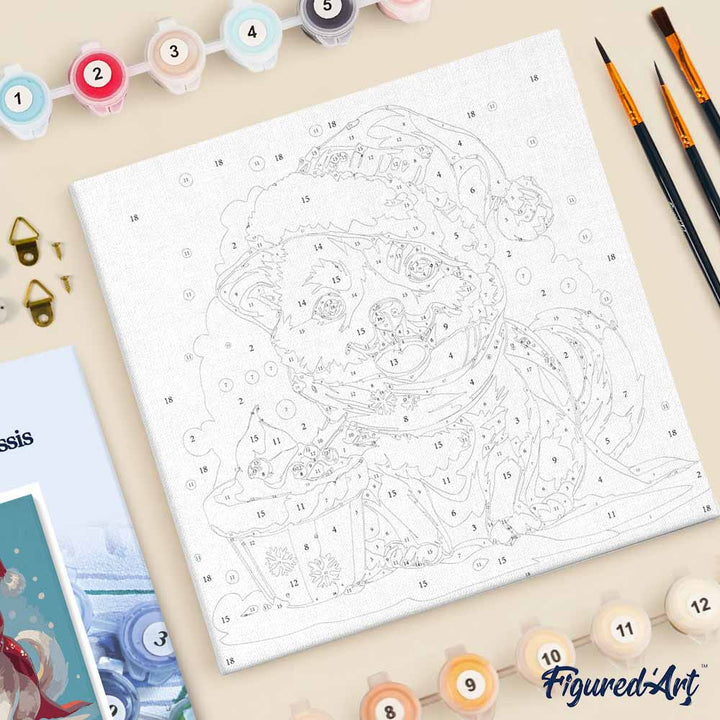 Mini Malen nach Zahlen mit Rahmen 20x20cm „Weihnachtswelpe“