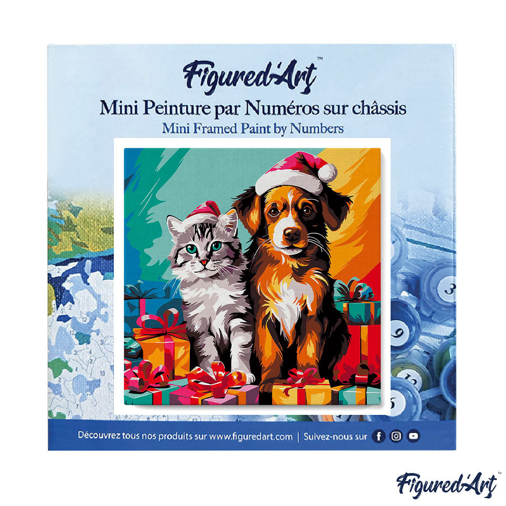Mini Malen nach Zahlen mit Rahmen 20x20cm „Festliche Katze und Hund“ - Kidis Art
