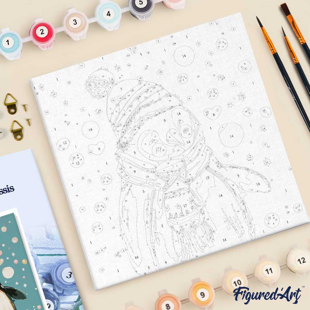 Mini Malen nach Zahlen mit Rahmen 20x20cm „Glücklicher Pinguin“