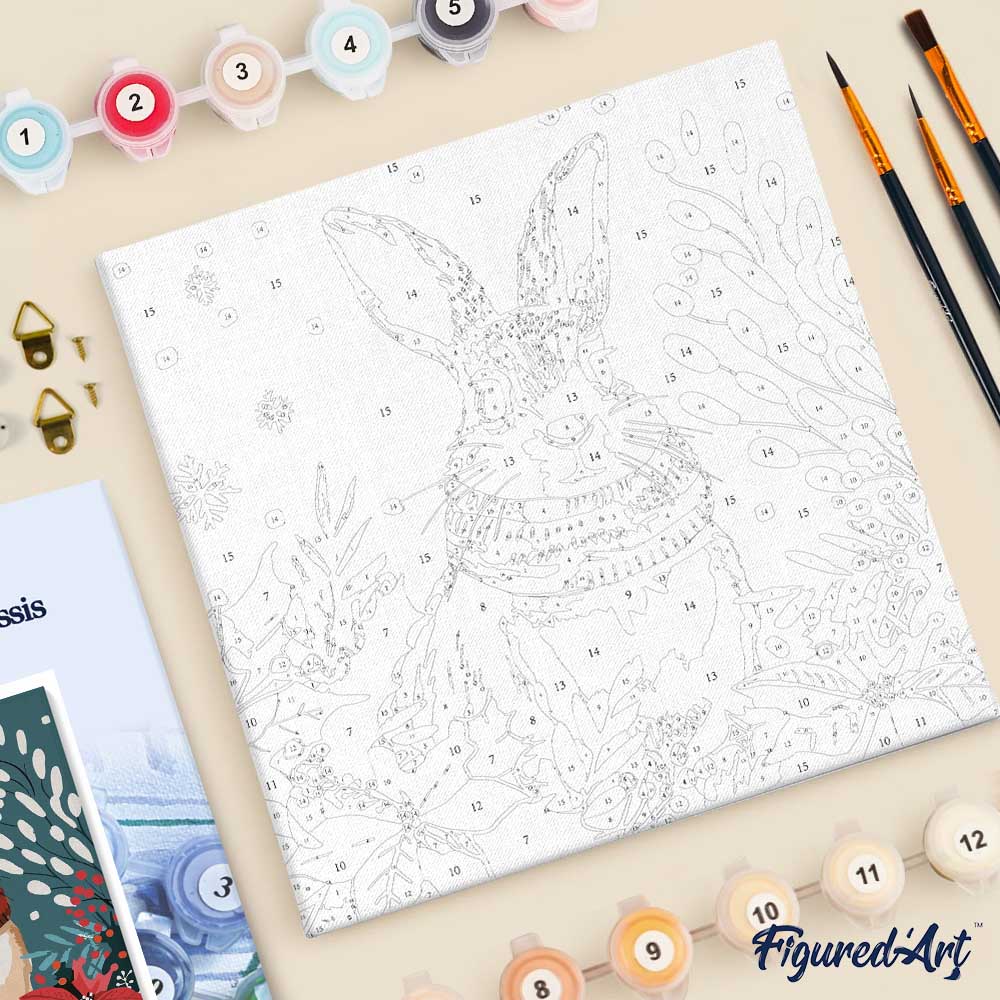 Mini Malen nach Zahlen mit Rahmen 20x20cm „Weihnachtskaninchen“