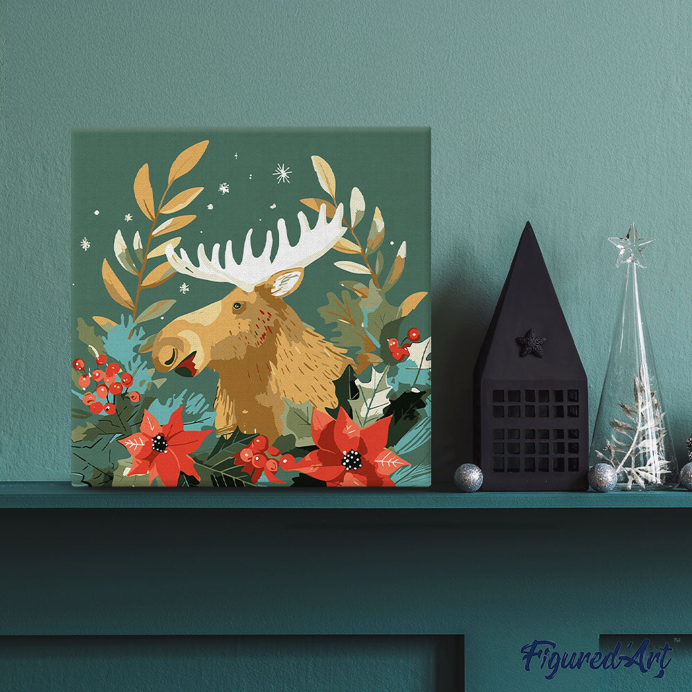 Mini Malen nach Zahlen mit Rahmen 20x20cm „Weihnachtselch“ - Kidis Art