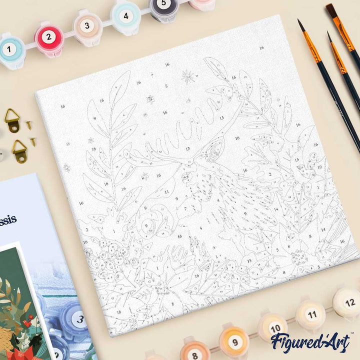 Mini Malen nach Zahlen mit Rahmen 20x20cm „Weihnachtselch“