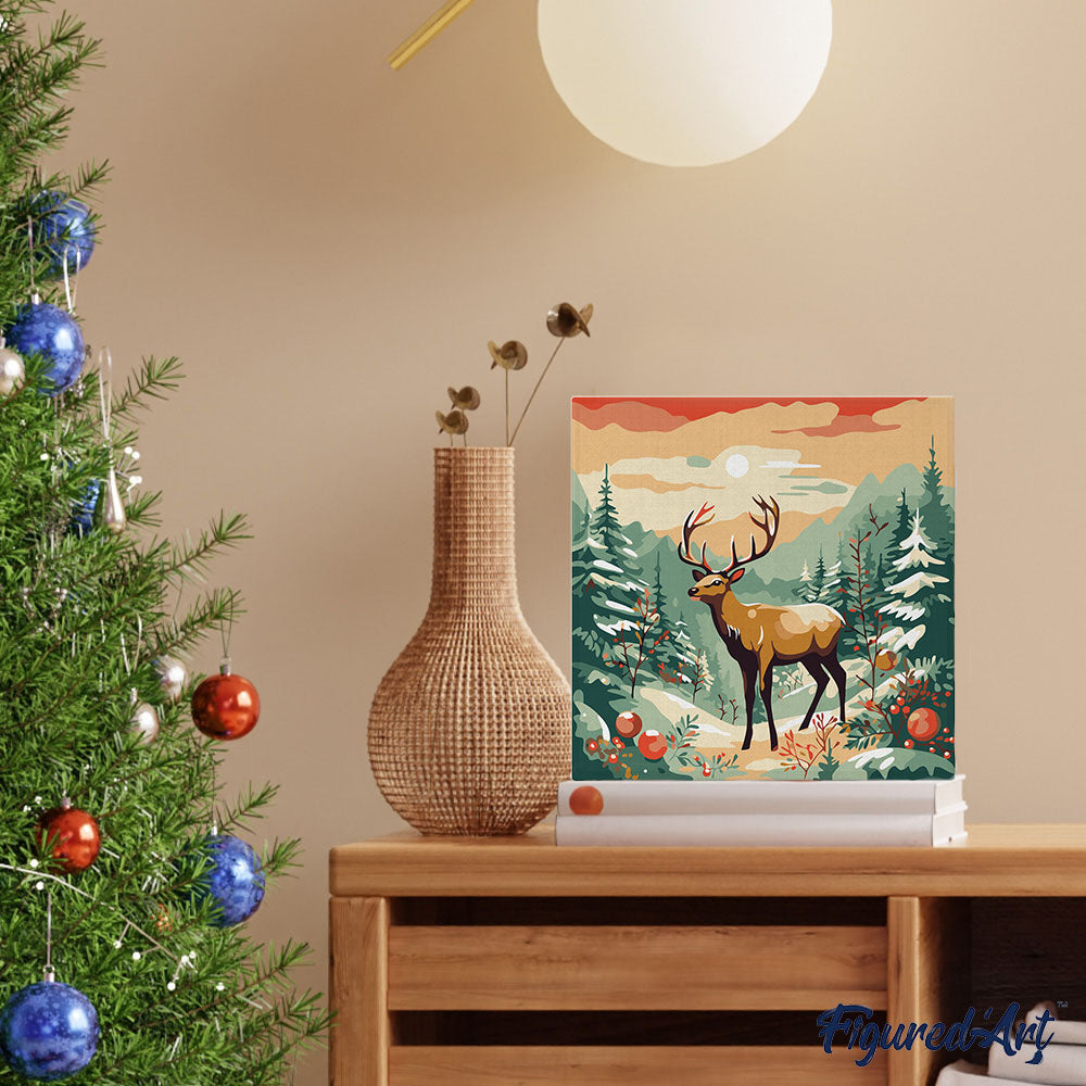 Mini Malen nach Zahlen mit Rahmen 20x20cm „Majestätischer Hirsch im Winter“ - Kidis Art