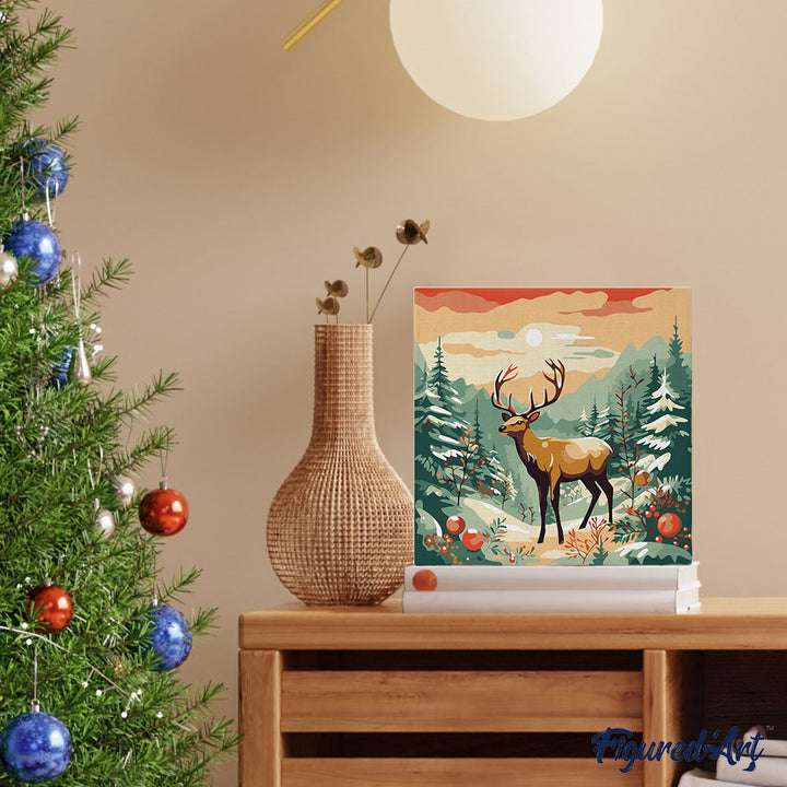 Mini Malen nach Zahlen mit Rahmen 20x20cm „Majestätischer Hirsch im Winter“