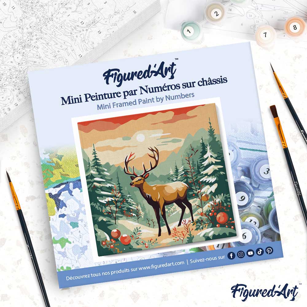 Mini Malen nach Zahlen mit Rahmen 20x20cm „Majestätischer Hirsch im Winter“ - Kidis Art