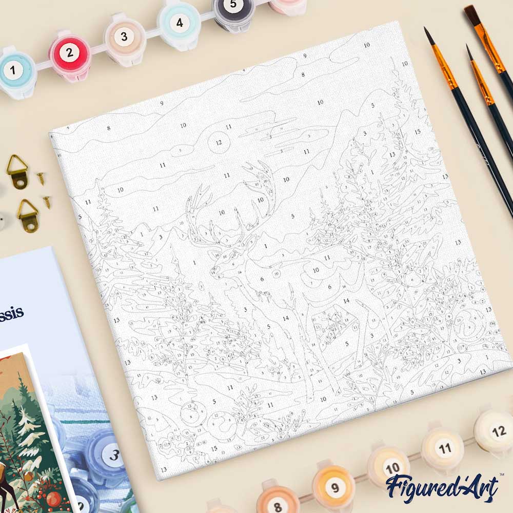 Mini Malen nach Zahlen mit Rahmen 20x20cm „Majestätischer Hirsch im Winter“