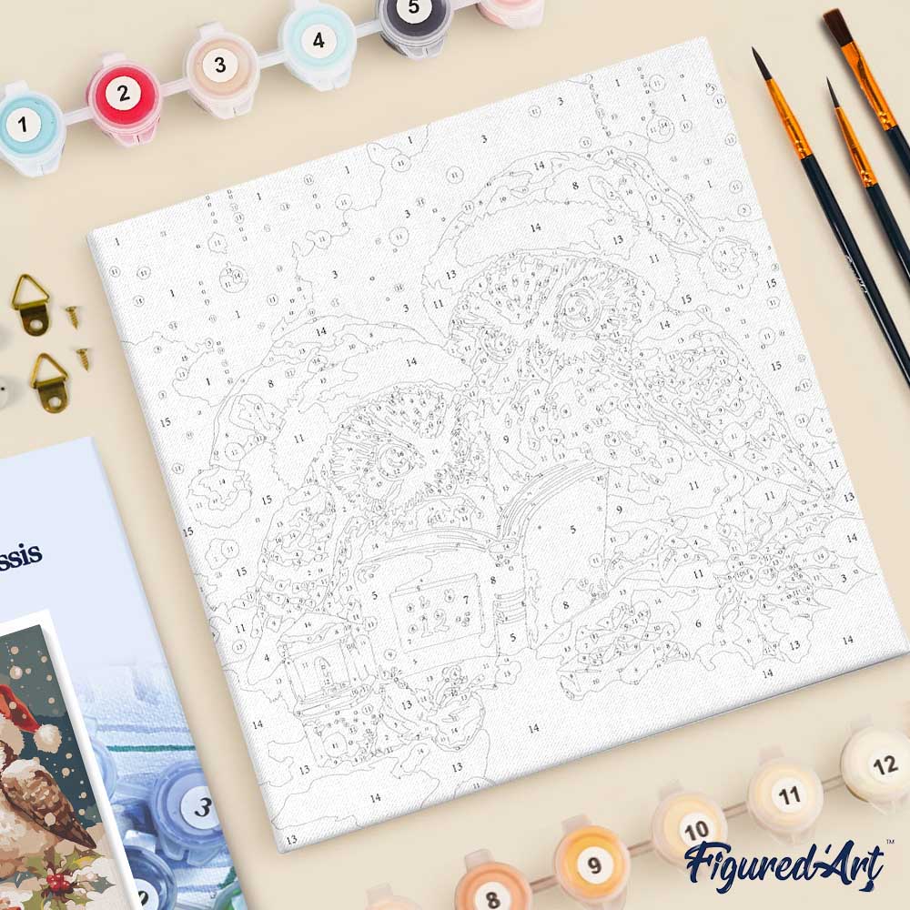 Mini Malen nach Zahlen mit Rahmen 20x20cm Eulen Weihnachtsmann beim Lesen - Kidis Art