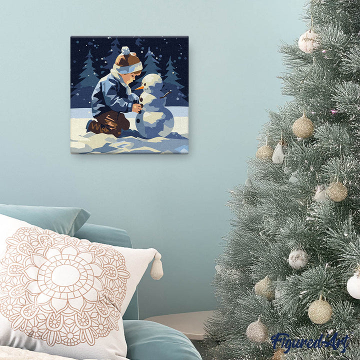 Mini Malen nach Zahlen mit Rahmen 20x20cm Junge und Schneemann