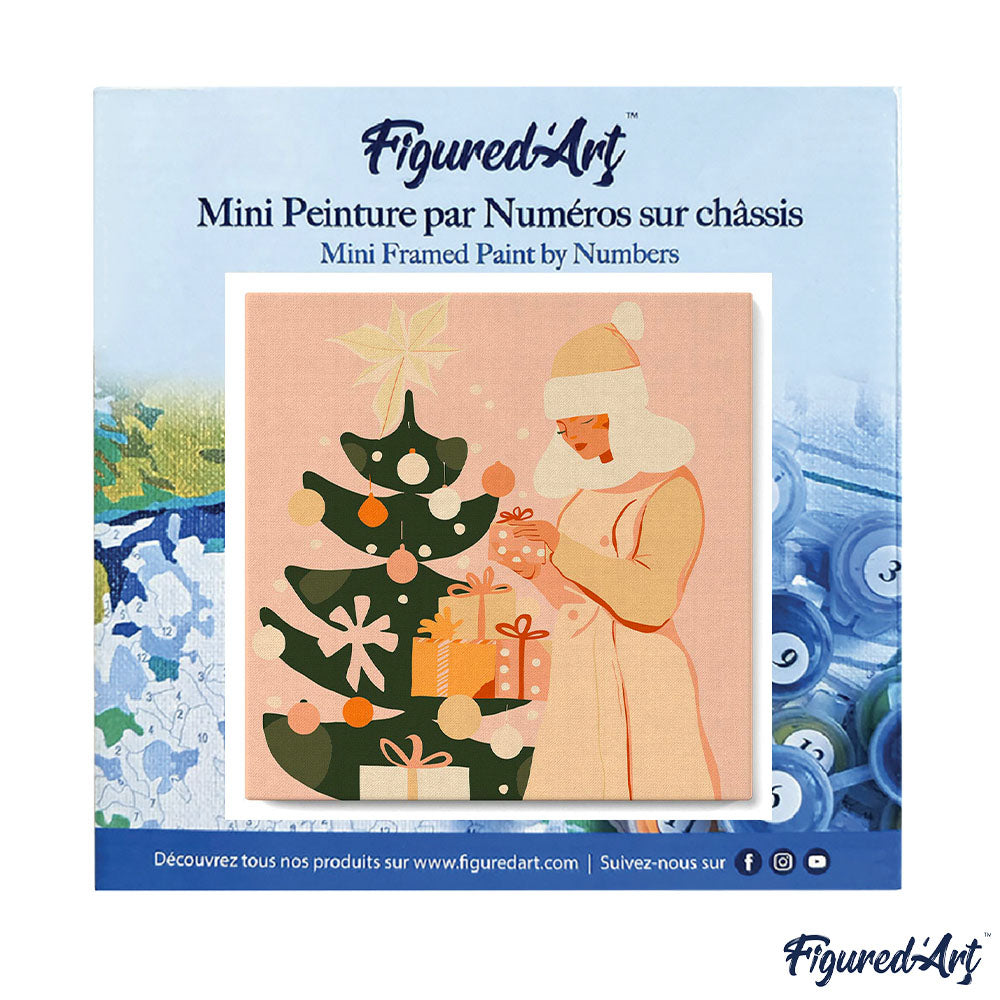 Mini Malen nach Zahlen mit Rahmen 20x20cm Frau mit Weihnachtsbaum