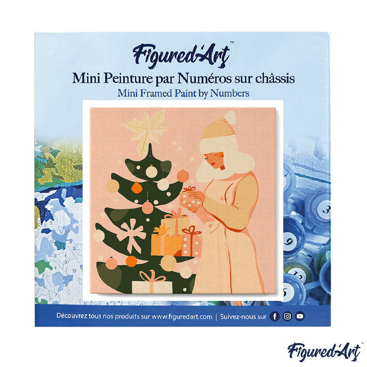 Mini Malen nach Zahlen mit Rahmen 20x20cm Frau mit Weihnachtsbaum