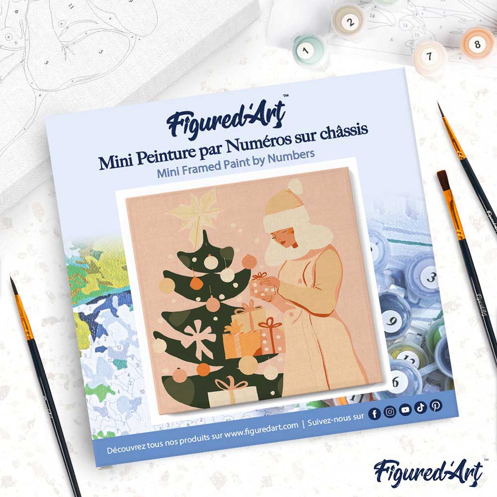 Mini Malen nach Zahlen mit Rahmen 20x20cm Frau mit Weihnachtsbaum
