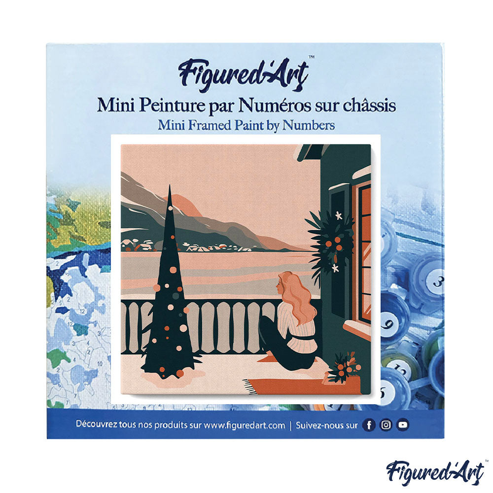Mini Malen nach Zahlen mit Rahmen 20x20cm Frau und See im Winter