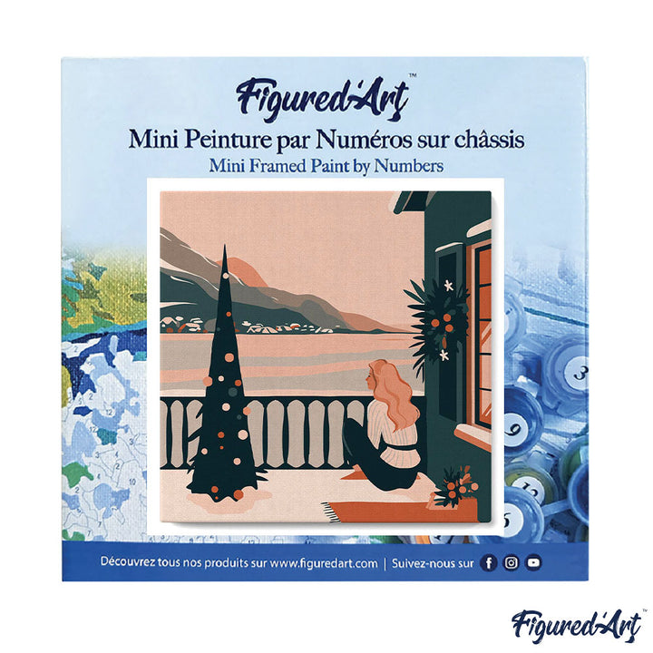 Mini Malen nach Zahlen mit Rahmen 20x20cm Frau und See im Winter