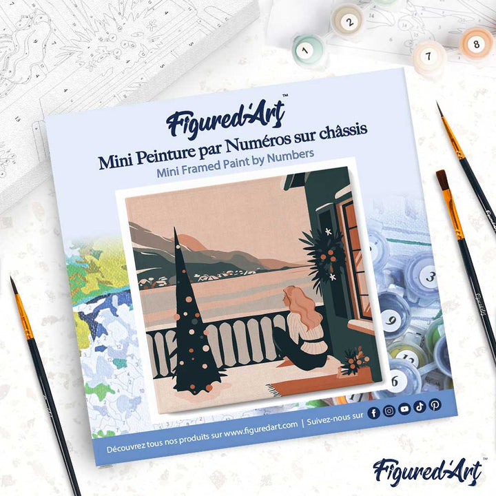 Mini Malen nach Zahlen mit Rahmen 20x20cm Frau und See im Winter