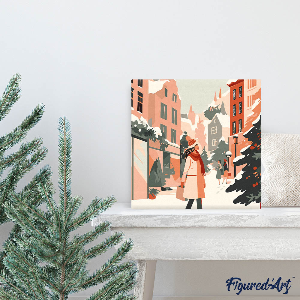 Mini Malen nach Zahlen mit Rahmen 20x20cm Wintereinkäufe - Kidis Art