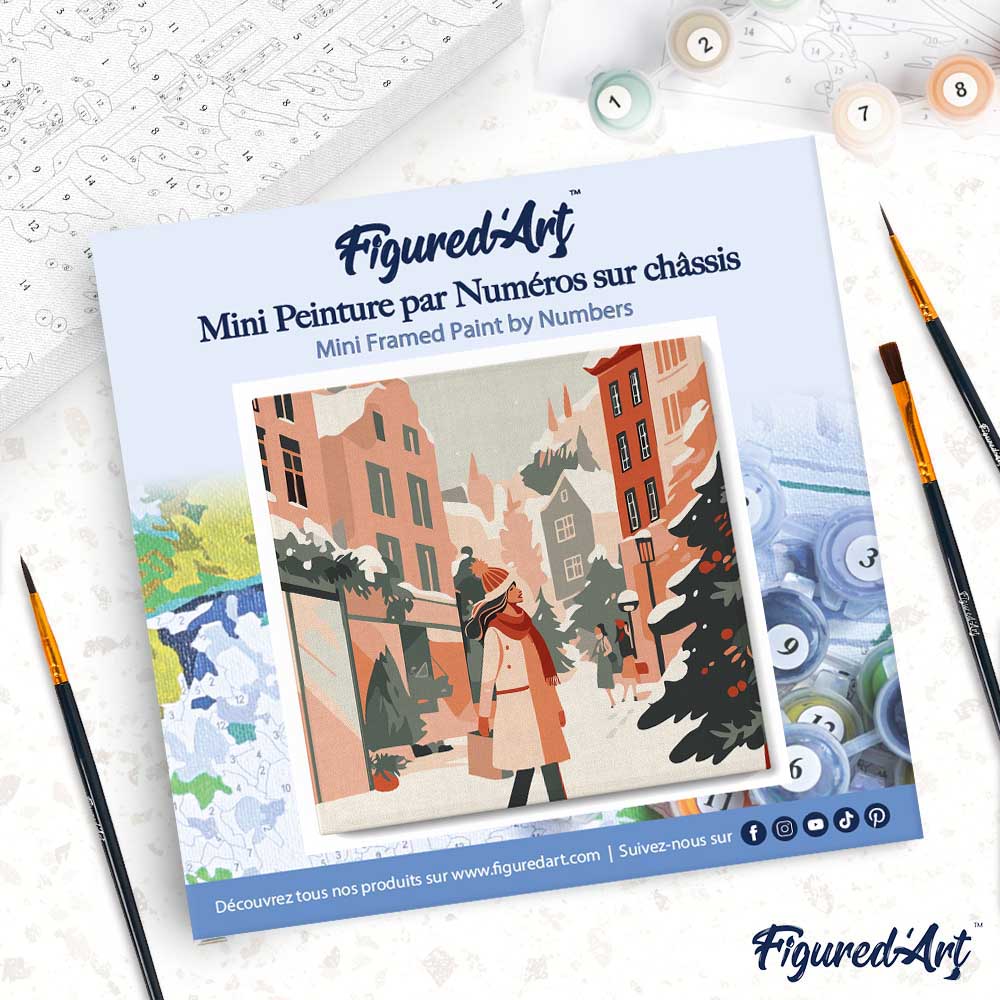 Mini Malen nach Zahlen mit Rahmen 20x20cm Wintereinkäufe