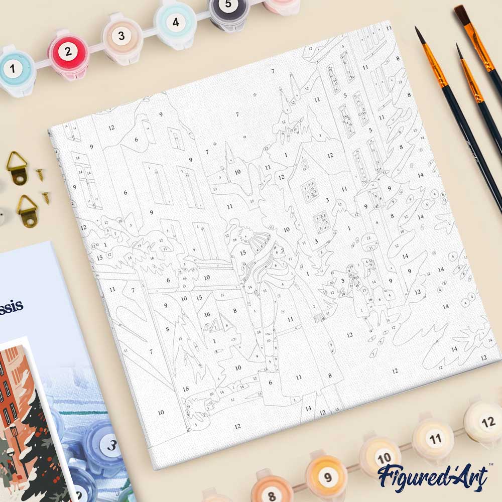 Mini Malen nach Zahlen mit Rahmen 20x20cm Wintereinkäufe