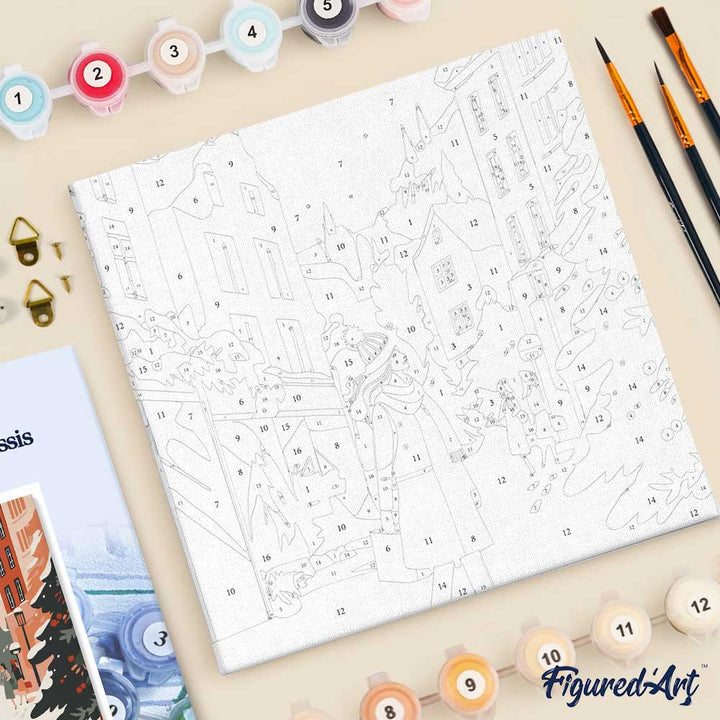 Mini Malen nach Zahlen mit Rahmen 20x20cm Wintereinkäufe