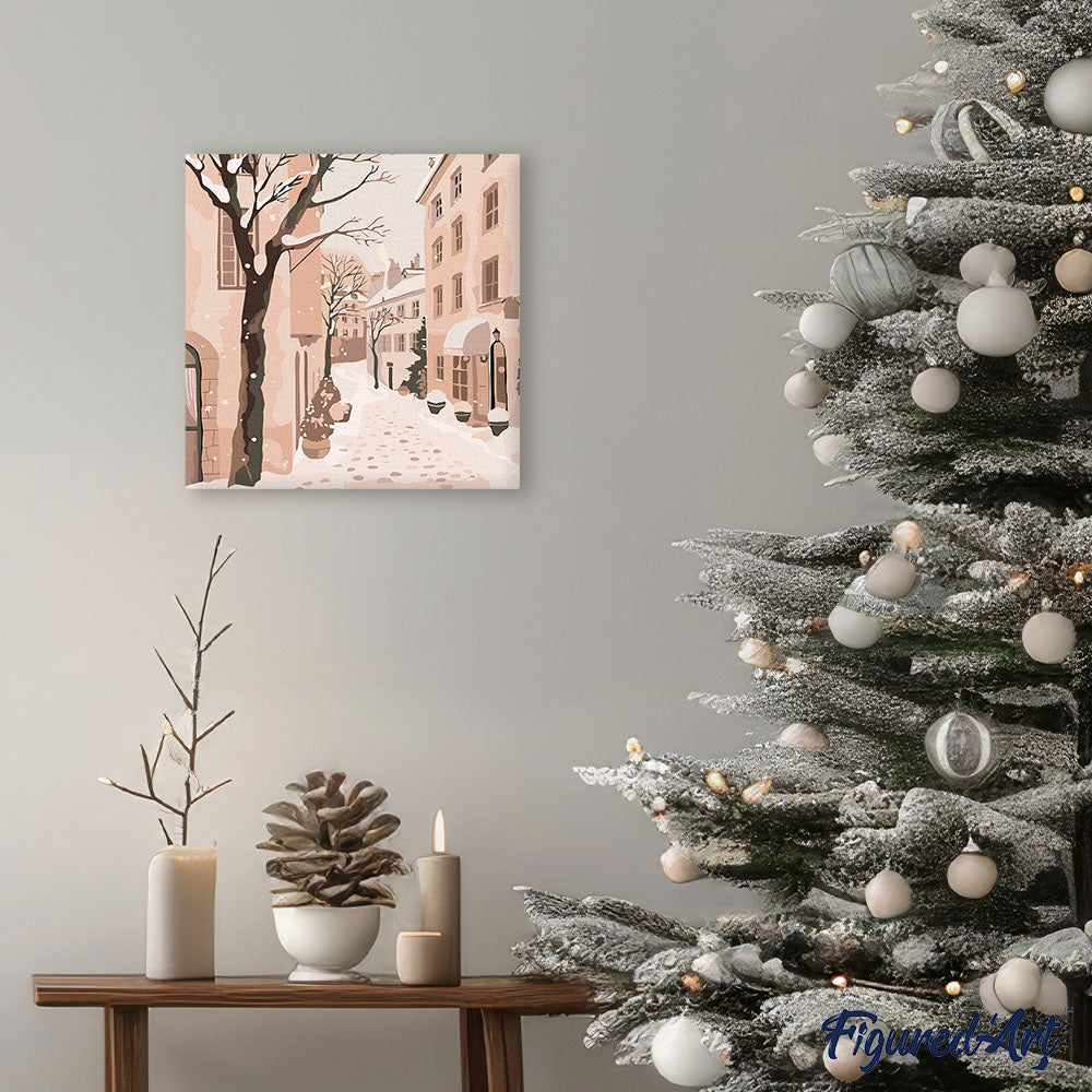Mini Malen nach Zahlen mit Rahmen 20x20cm Friedliche verschneite Stadt - Kidis Art