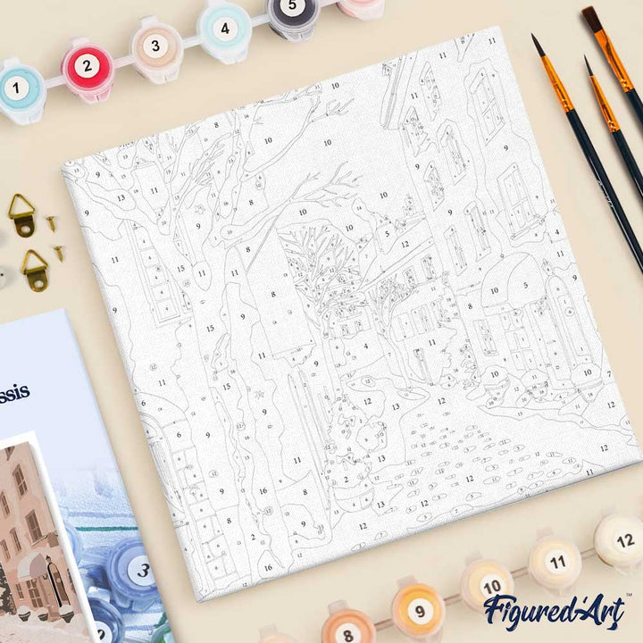 Mini Malen nach Zahlen mit Rahmen 20x20cm Friedliche verschneite Stadt