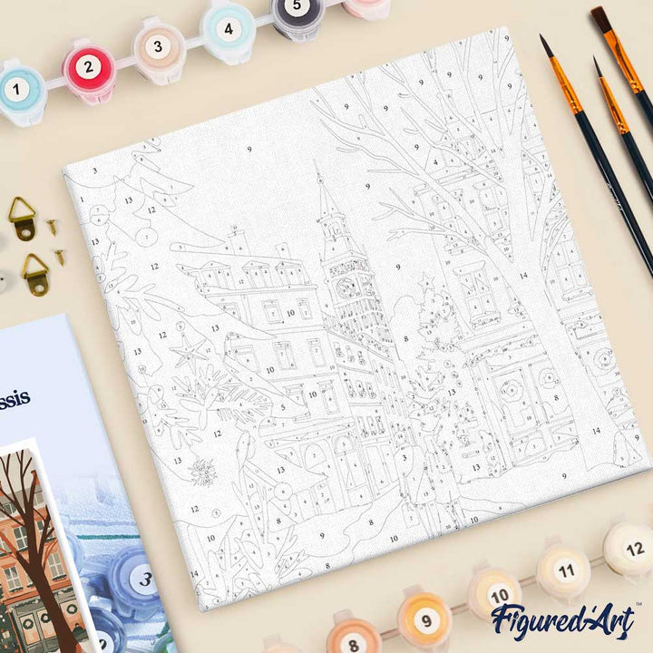 Mini Malen nach Zahlen mit Rahmen 20x20cm Weihnachten in London