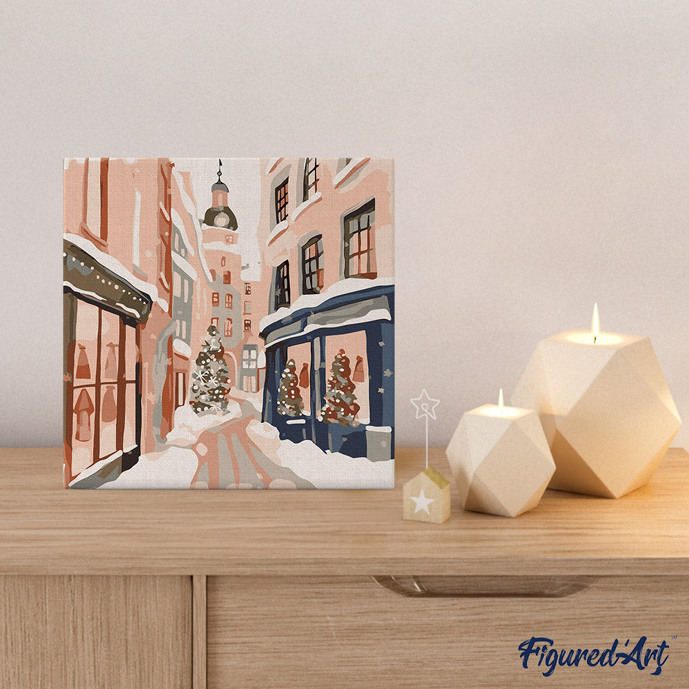 Mini Malen nach Zahlen mit Rahmen 20x20cm Verschneite Weihnachtsallee - Kidis Art