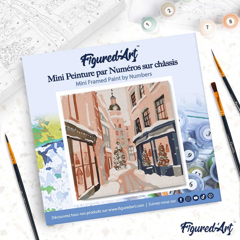 Mini Malen nach Zahlen mit Rahmen 20x20cm Verschneite Weihnachtsallee