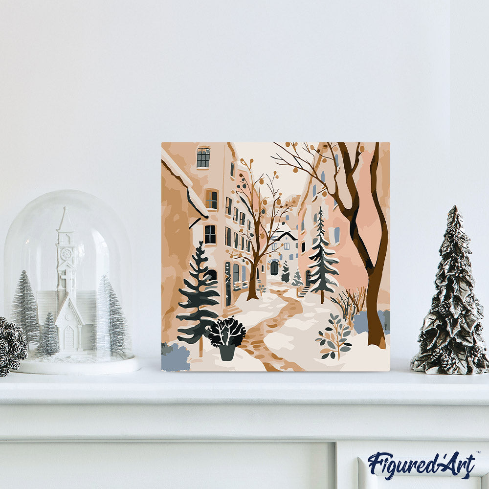 Mini Malen nach Zahlen mit Rahmen 20x20cm Verschneites Dorf - Kidis Art