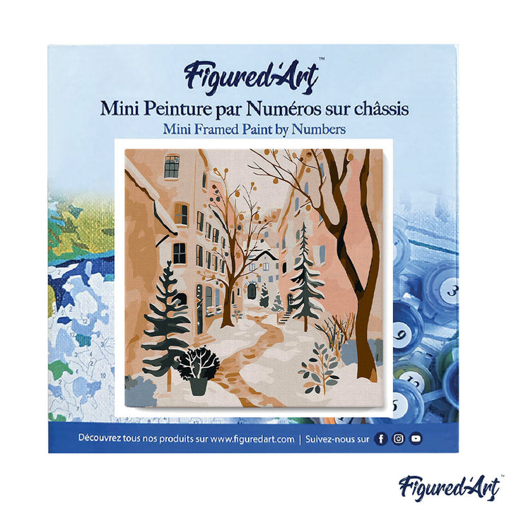 Mini Malen nach Zahlen mit Rahmen 20x20cm Verschneites Dorf