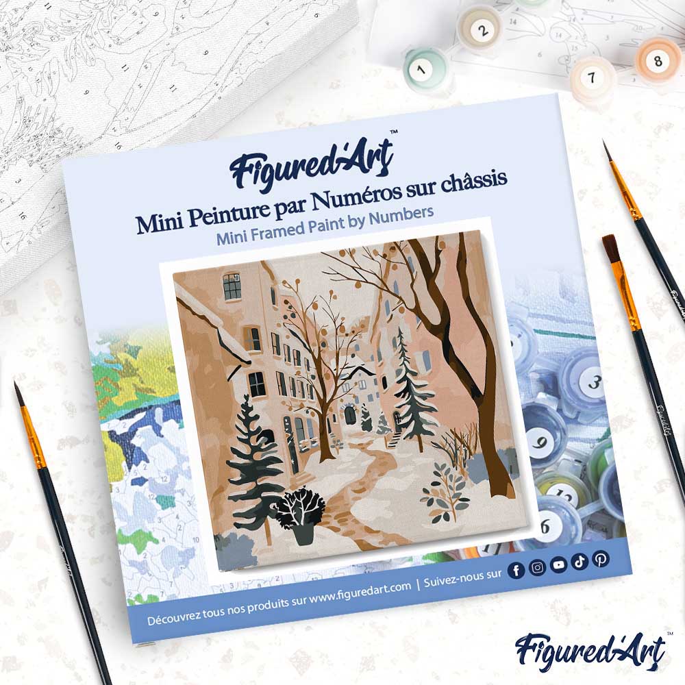 Mini Malen nach Zahlen mit Rahmen 20x20cm Verschneites Dorf