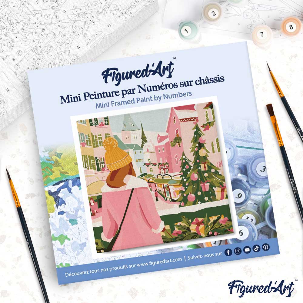 Mini Malen nach Zahlen mit Rahmen 20x20cm Junge Frau auf dem Balkon