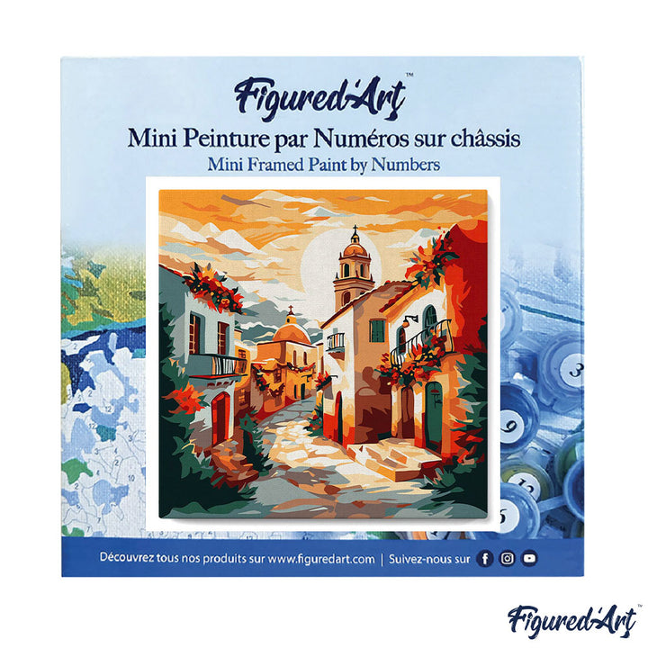 Mini Malen nach Zahlen mit Rahmen 20x20cm Dorfkirche im Sonnenschein