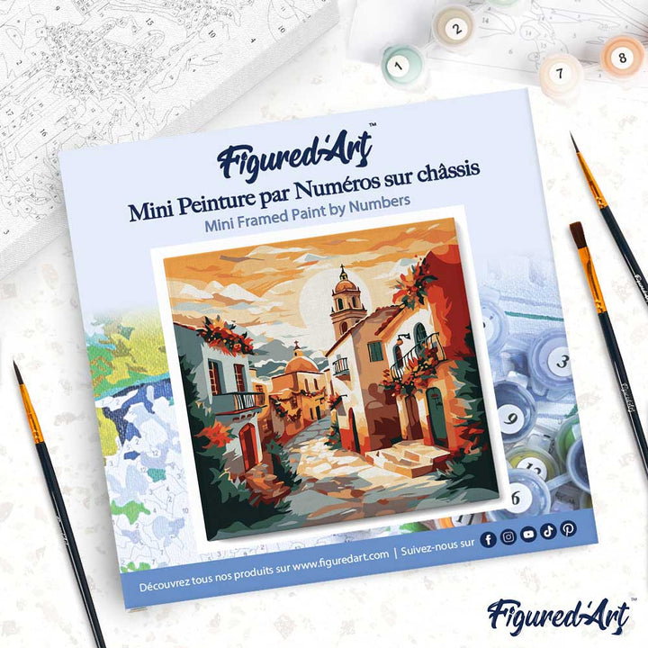 Mini Malen nach Zahlen mit Rahmen 20x20cm Dorfkirche im Sonnenschein