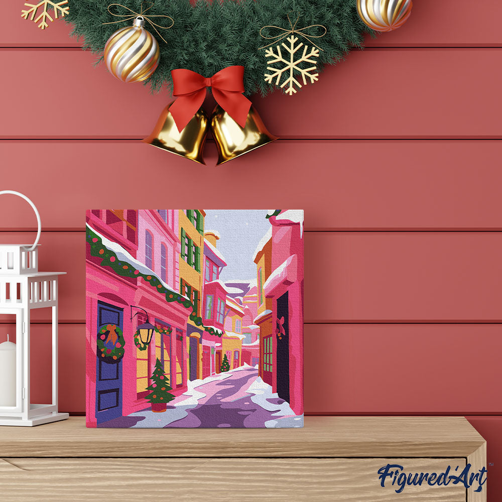 Mini Malen nach Zahlen mit Rahmen 20x20cm Bunte Weihnachtsallee - Kidis Art