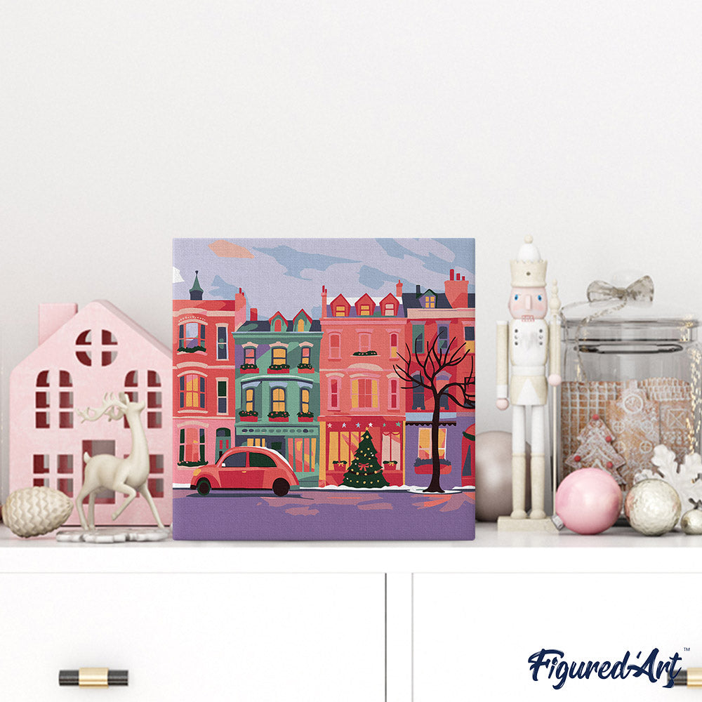 Mini Malen nach Zahlen mit Rahmen 20x20cm Hübsche bunte Weihnachtsstraße - Kidis Art