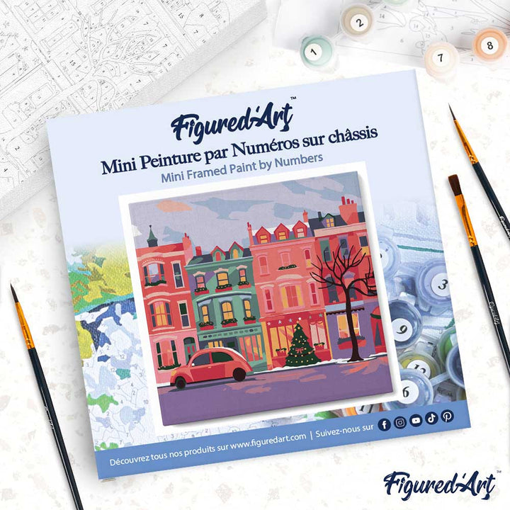 Mini Malen nach Zahlen mit Rahmen 20x20cm Hübsche bunte Weihnachtsstraße