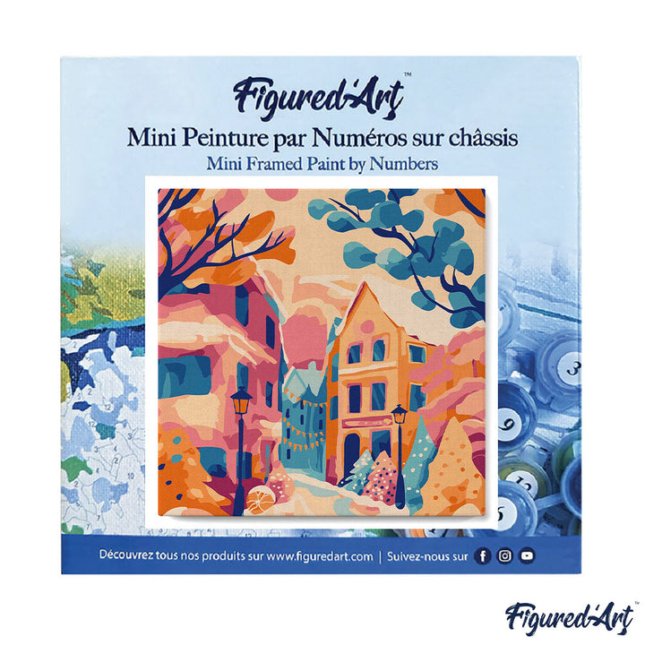 Mini Malen nach Zahlen mit Rahmen 20x20cm Schöne verschneite Stadt