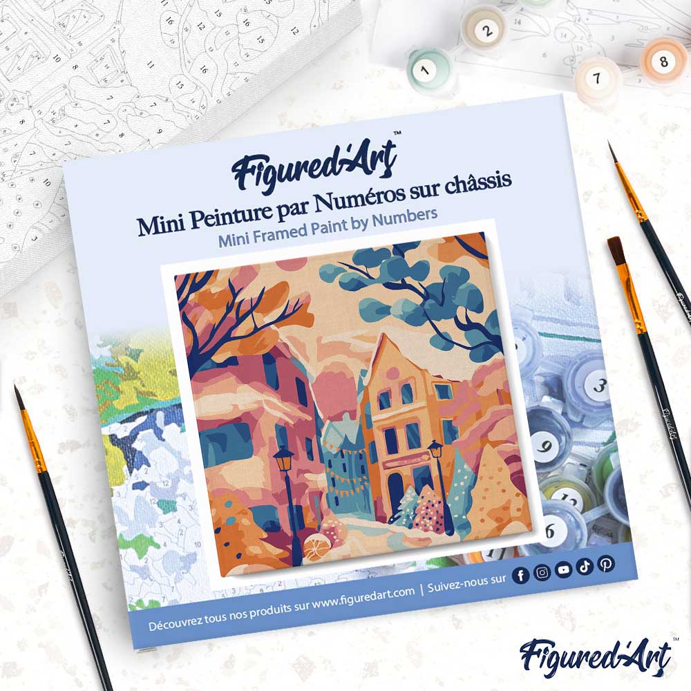 Mini Malen nach Zahlen mit Rahmen 20x20cm Schöne verschneite Stadt