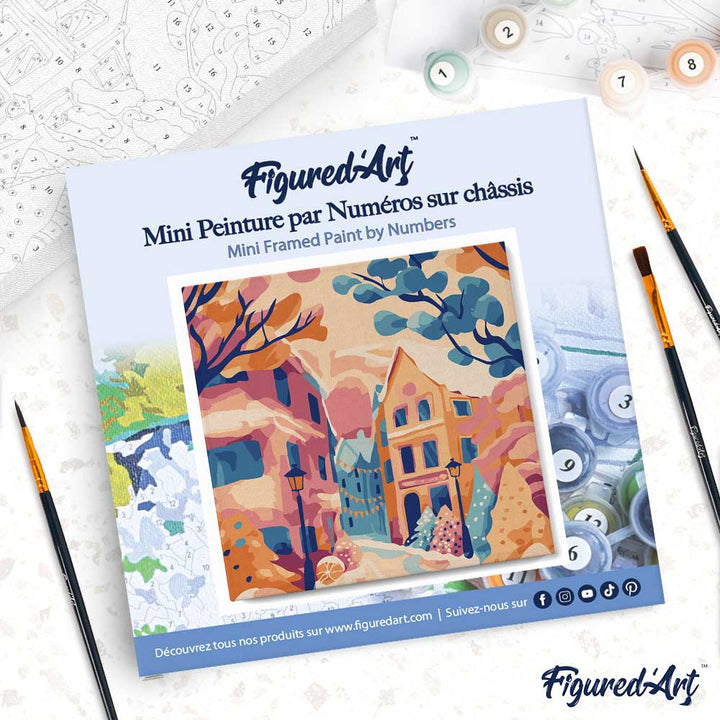 Mini Malen nach Zahlen mit Rahmen 20x20cm Schöne verschneite Stadt