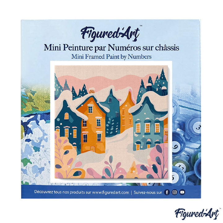 Mini Malen nach Zahlen mit Rahmen 20x20cm Schönes Winterdorf