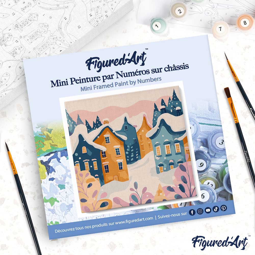 Mini Malen nach Zahlen mit Rahmen 20x20cm Schönes Winterdorf