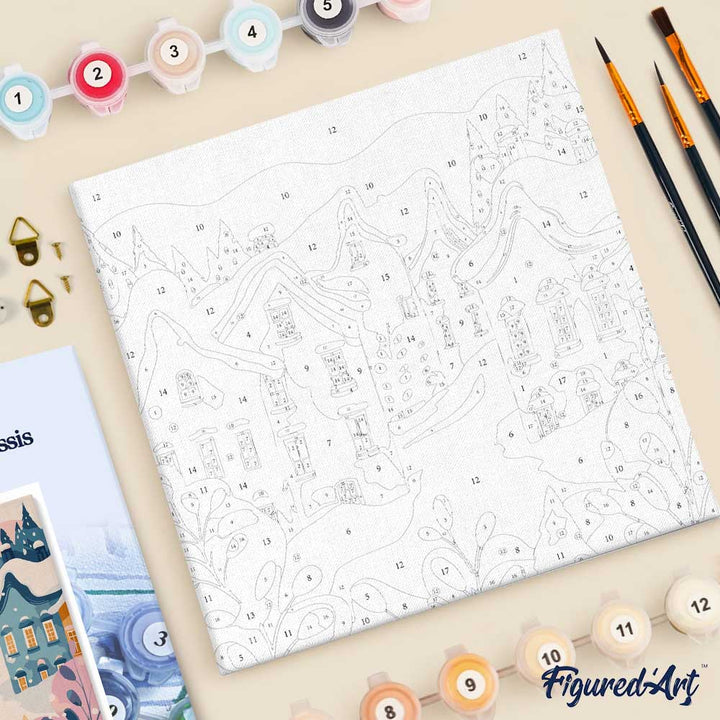 Mini Malen nach Zahlen mit Rahmen 20x20cm Schönes Winterdorf