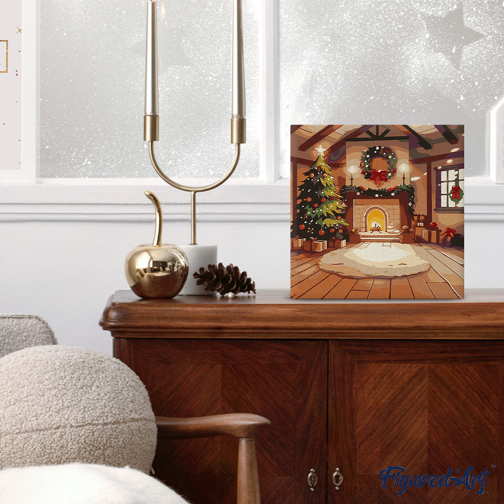 Mini Malen nach Zahlen mit Rahmen 20x20cm Gemütliches Weihnachtsinterieur - Kidis Art