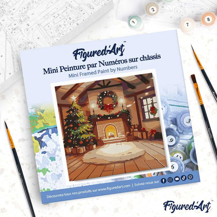 Mini Malen nach Zahlen mit Rahmen 20x20cm Gemütliches Weihnachtsinterieur