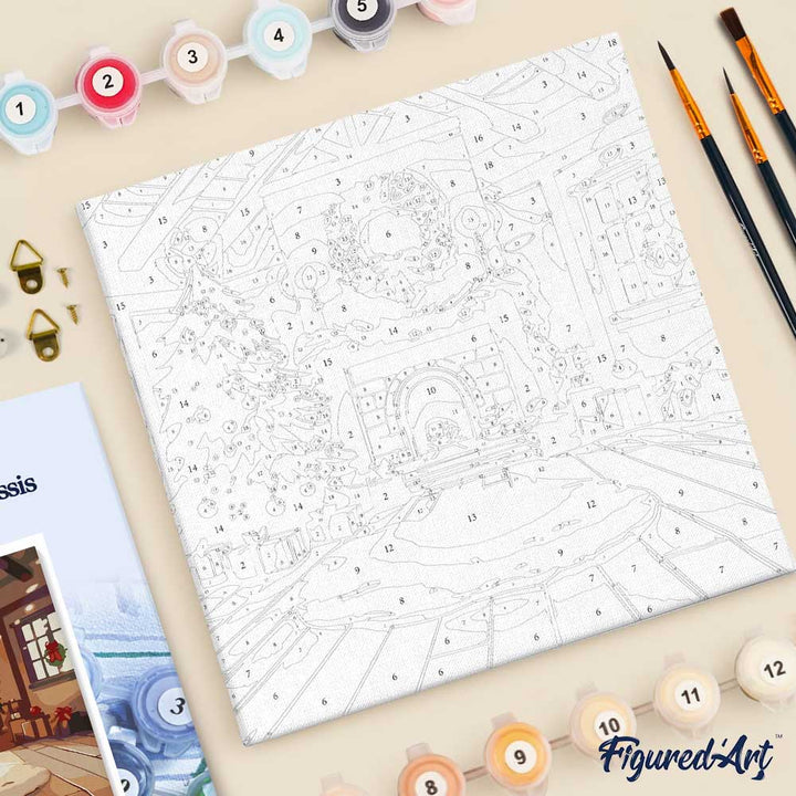 Mini Malen nach Zahlen mit Rahmen 20x20cm Gemütliches Weihnachtsinterieur