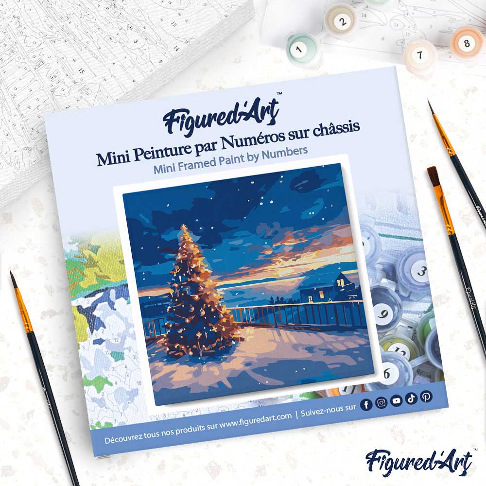 Mini Malen nach Zahlen mit Rahmen 20x20cm Funkelnder Weihnachtssonnenuntergang