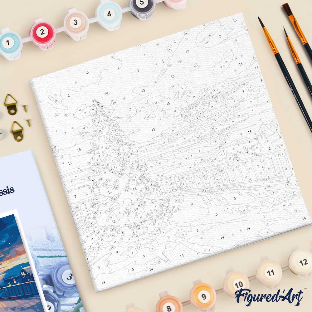 Mini Malen nach Zahlen mit Rahmen 20x20cm Funkelnder Weihnachtssonnenuntergang