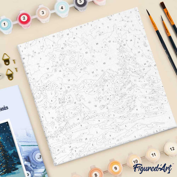 Mini Malen nach Zahlen mit Rahmen 20x20cm Sternennacht zu Weihnachten