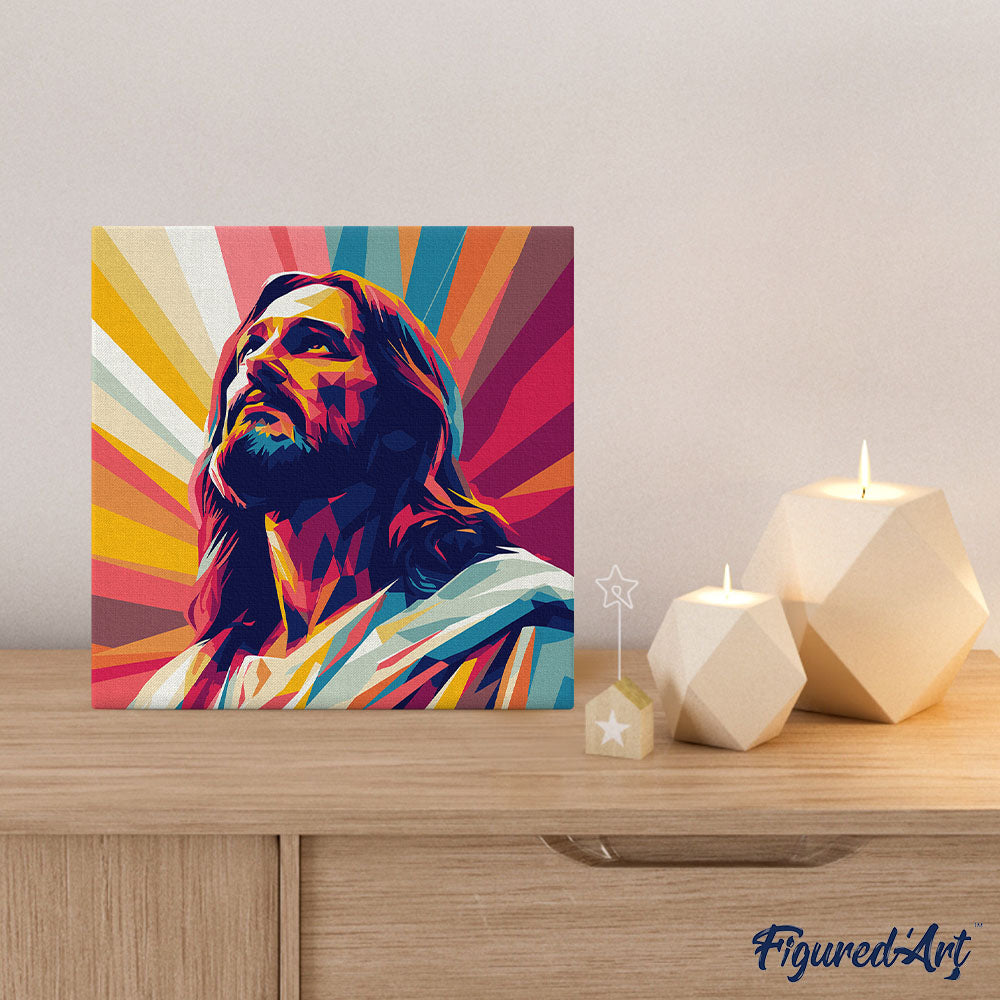 Mini Malen nach Zahlen mit Rahmen 20x20cm Strahlender Jesus - Kidis Art