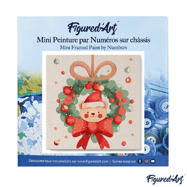 Mini Malen nach Zahlen mit Rahmen 20x20cm Bär mit Weihnachtskrone